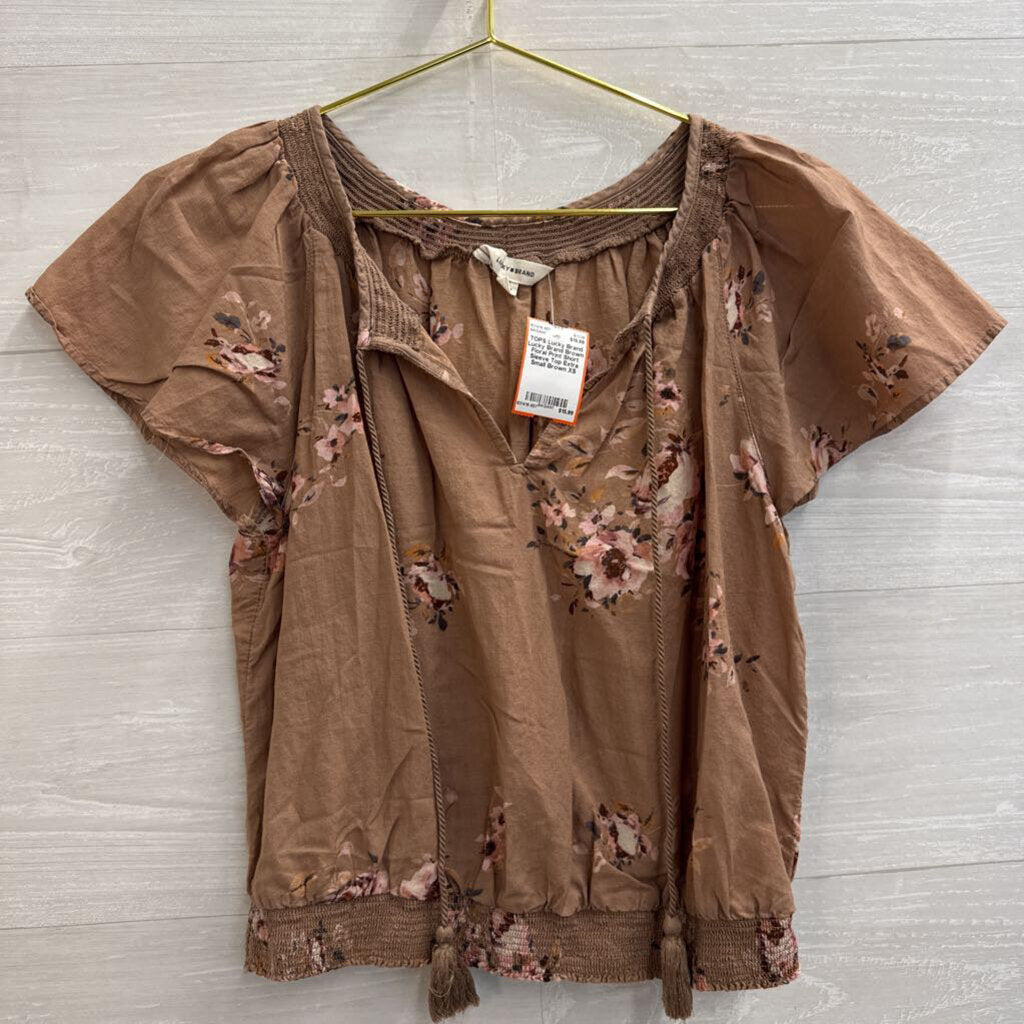 Lucky Brand Brown Floral Print Short Sleeve Top Extra Small