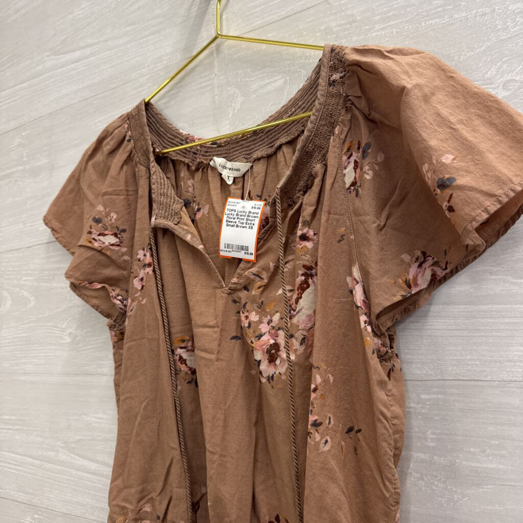 Lucky Brand Brown Floral Print Short Sleeve Top Extra Small