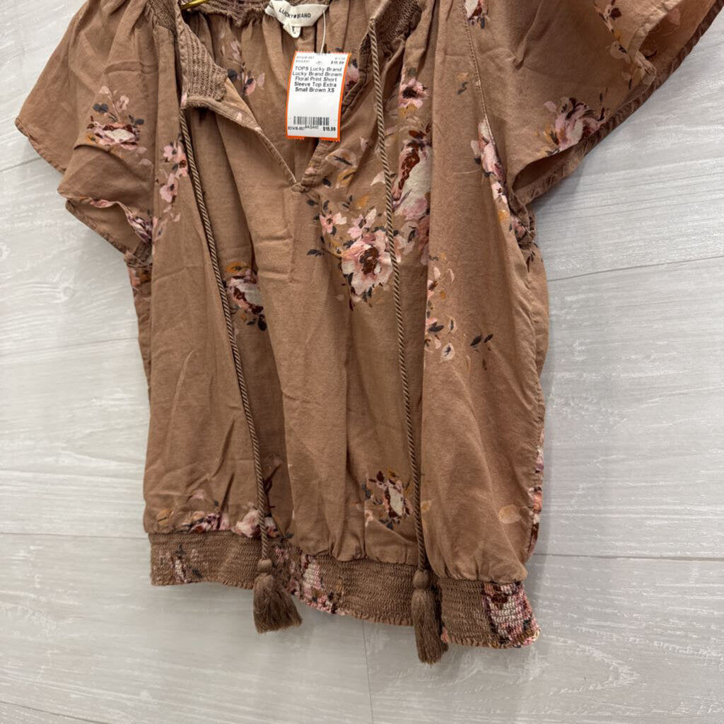Lucky Brand Brown Floral Print Short Sleeve Top Extra Small