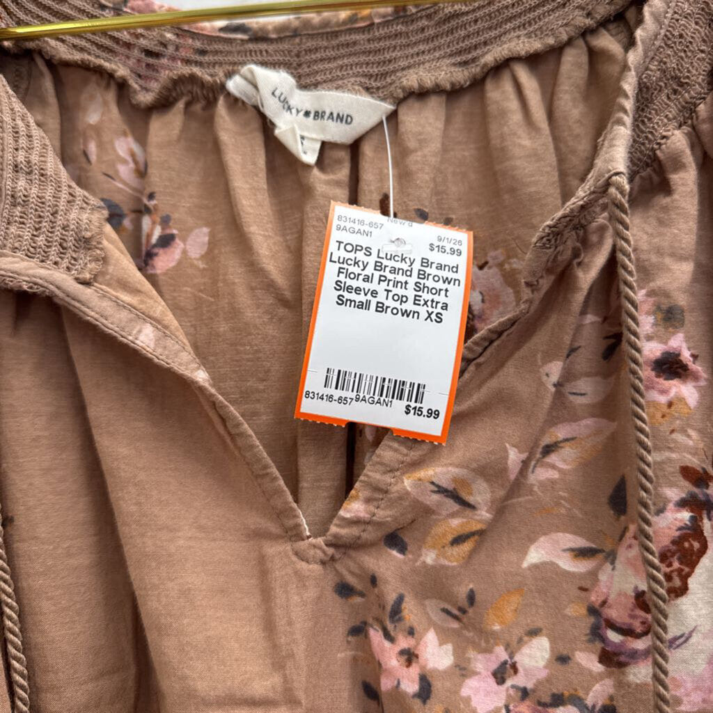 Lucky Brand Brown Floral Print Short Sleeve Top Extra Small