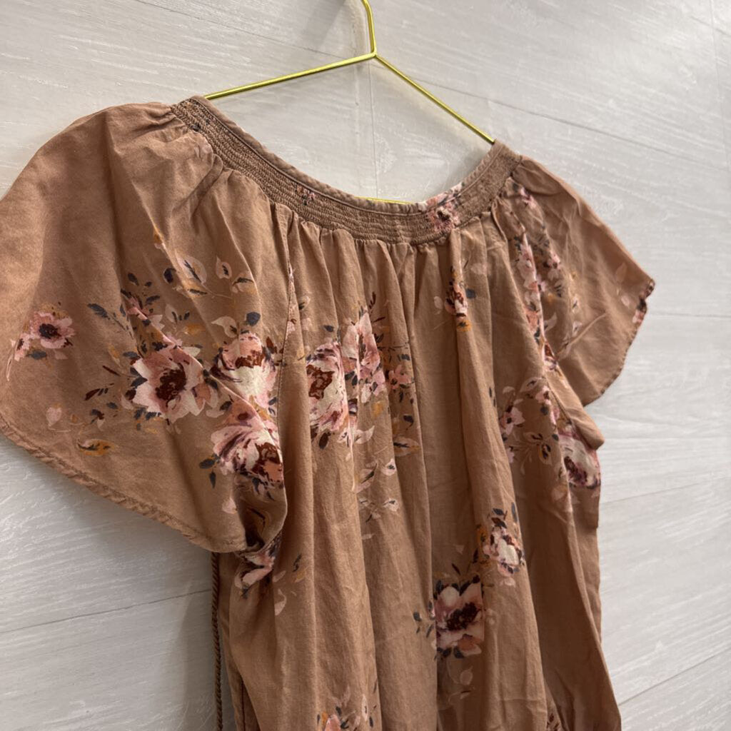 Lucky Brand Brown Floral Print Short Sleeve Top Extra Small