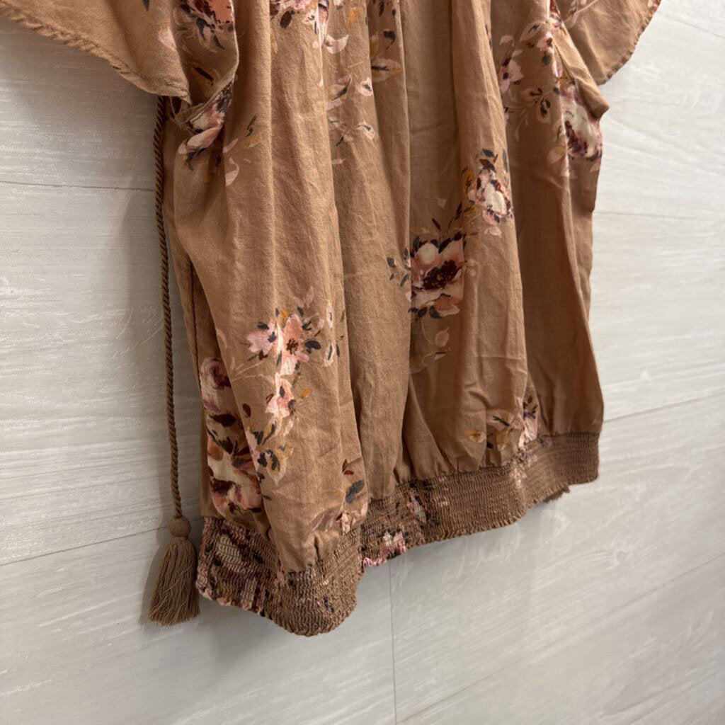 Lucky Brand Brown Floral Print Short Sleeve Top Extra Small