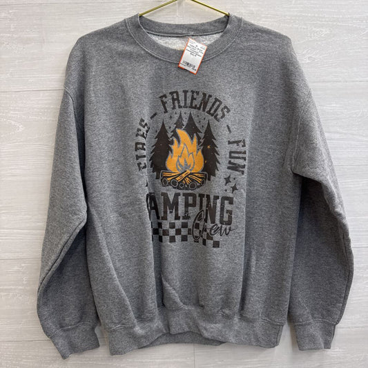 Grey Camping Crew Crewneck Sweatshirt Medium