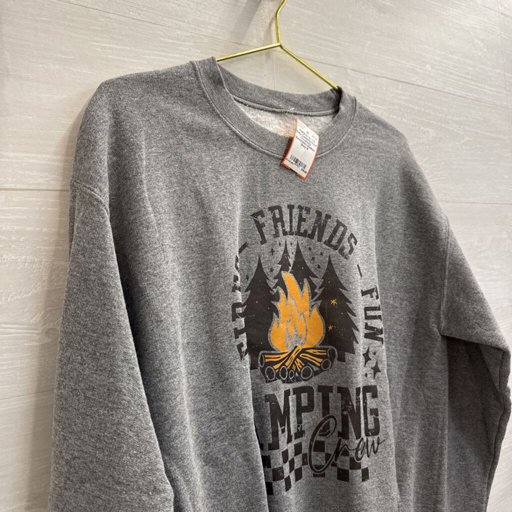 Grey Camping Crew Crewneck Sweatshirt Medium