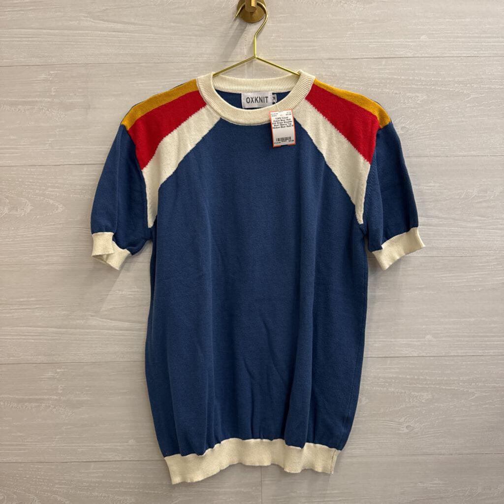 Oxknit Blue/ Multi Knit Stripe Shoulder Short Sleeve Top Medium