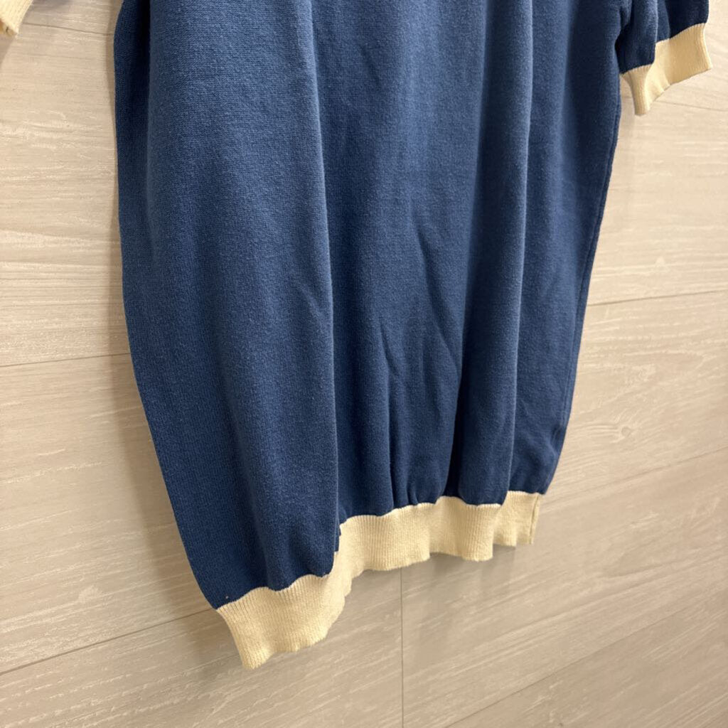 Oxknit Blue/ Multi Knit Stripe Shoulder Short Sleeve Top Medium