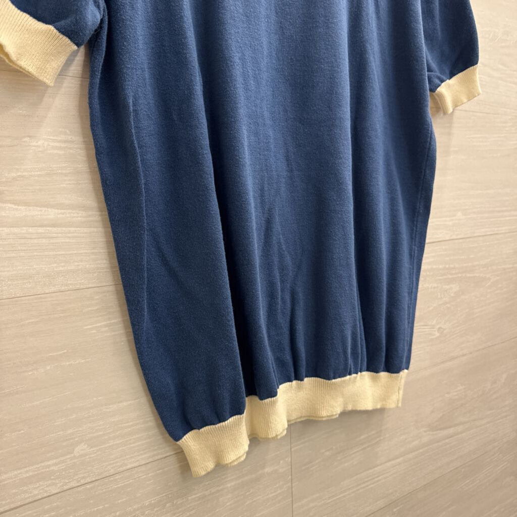 Oxknit Blue/ Multi Knit Stripe Shoulder Short Sleeve Top Medium