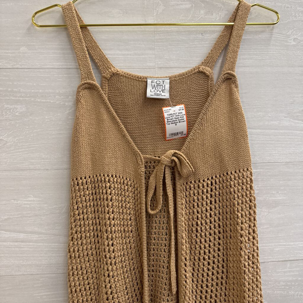 FCT With Love Brown Open Knit Sleeveless Duster Top Medium