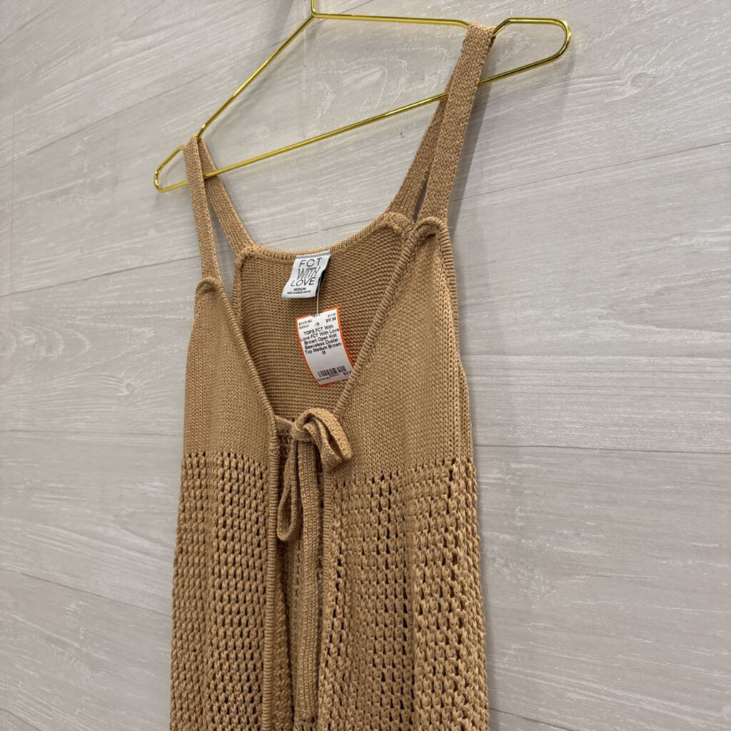 FCT With Love Brown Open Knit Sleeveless Duster Top Medium