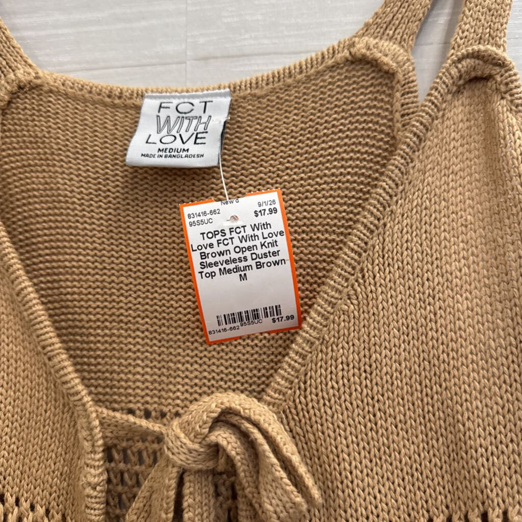 FCT With Love Brown Open Knit Sleeveless Duster Top Medium