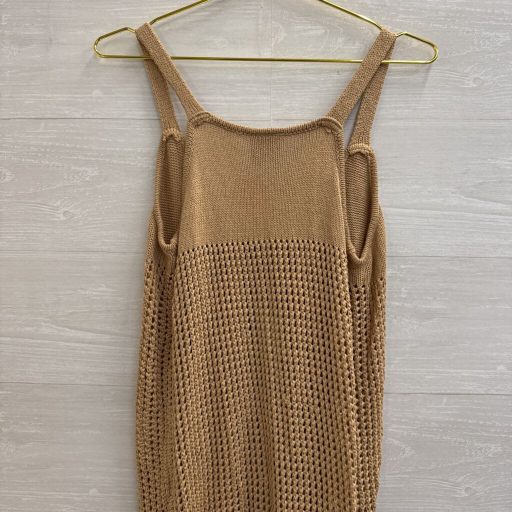 FCT With Love Brown Open Knit Sleeveless Duster Top Medium