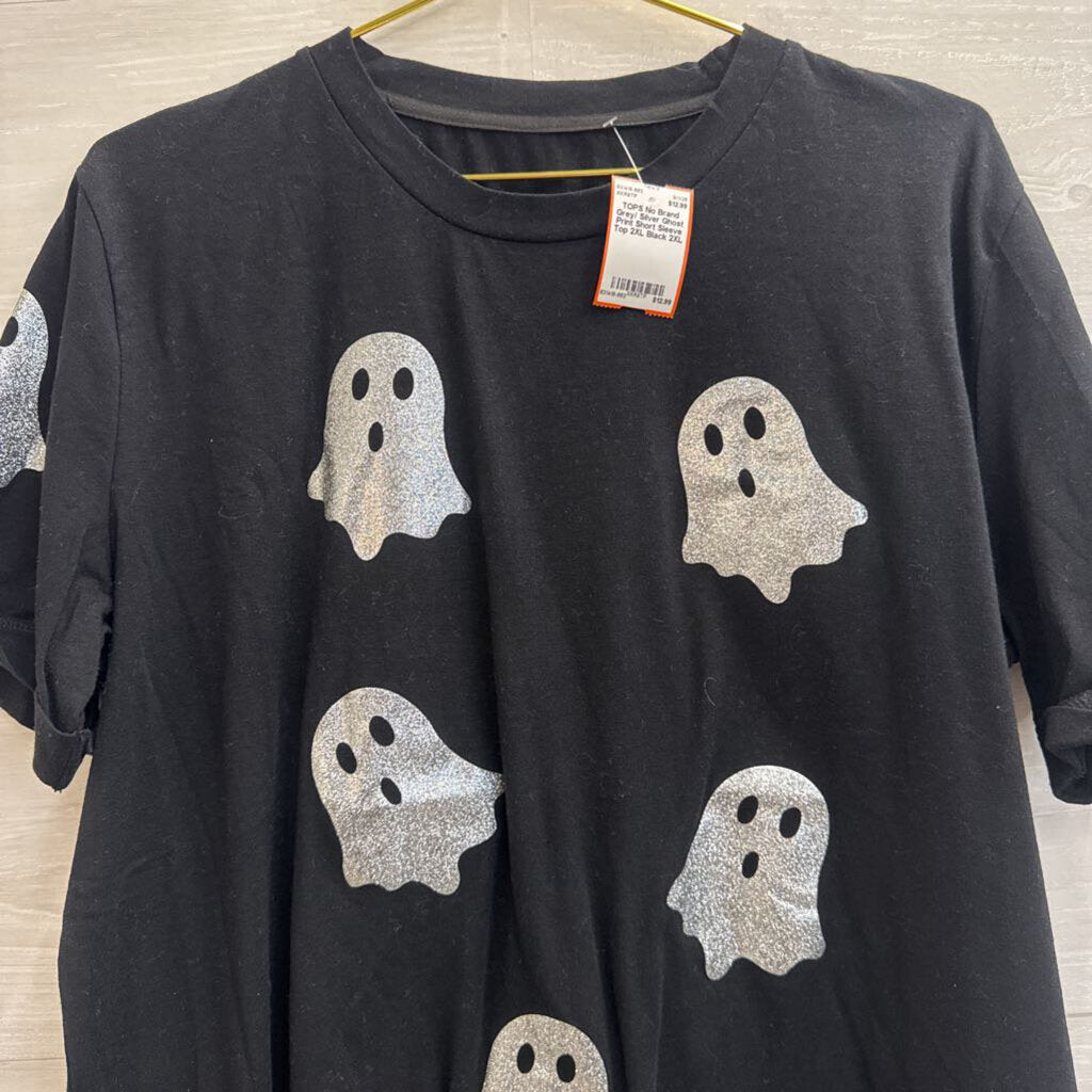 Grey/ Silver Ghost Print Short Sleeve Top 2XL