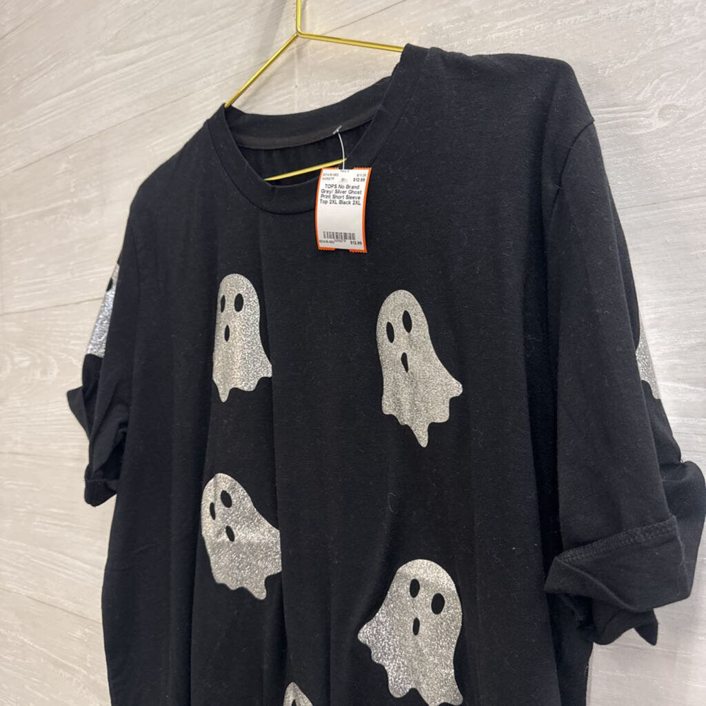 Grey/ Silver Ghost Print Short Sleeve Top 2XL