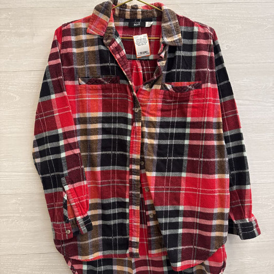BDG Red/ Navy Plaid Long Sleeve Button Down Top Small