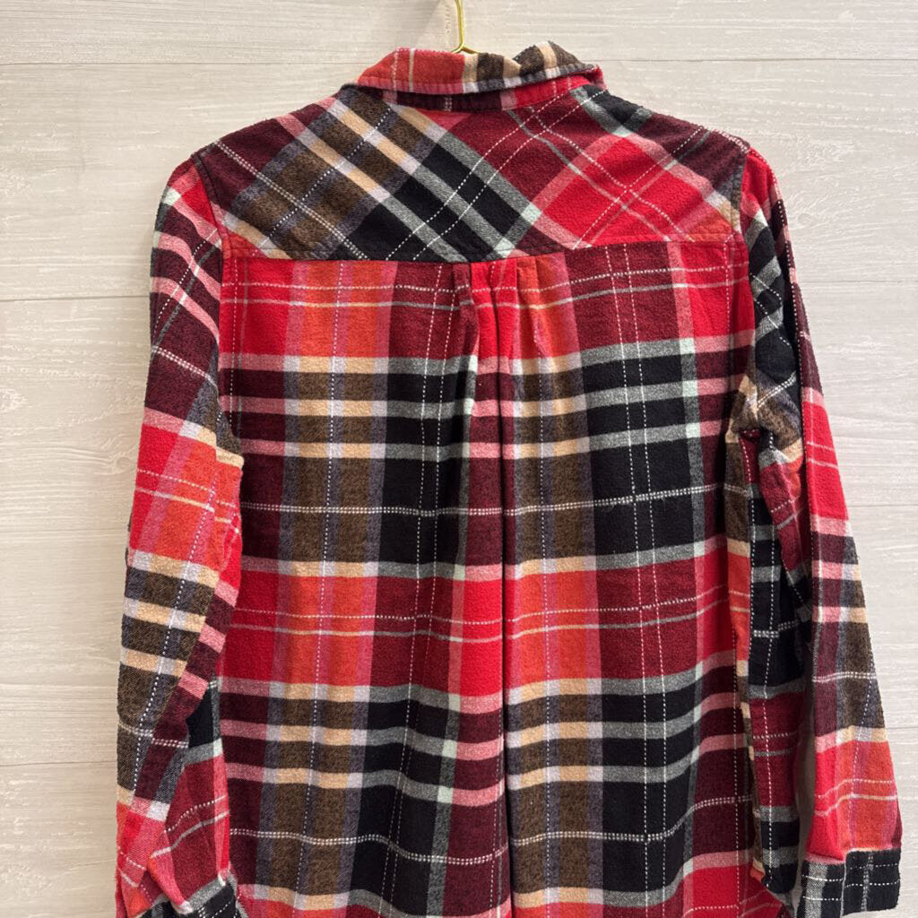 BDG Red/ Navy Plaid Long Sleeve Button Down Top Small