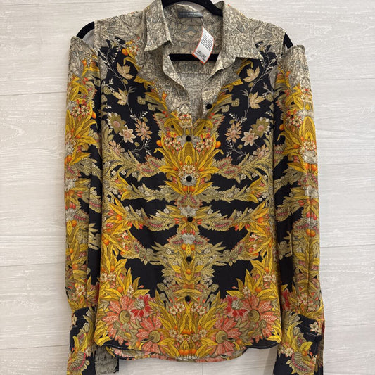 Alexander McQueen 100% Silk Skeleton Foliage Floral Long Sleeve Button Down Top European 42