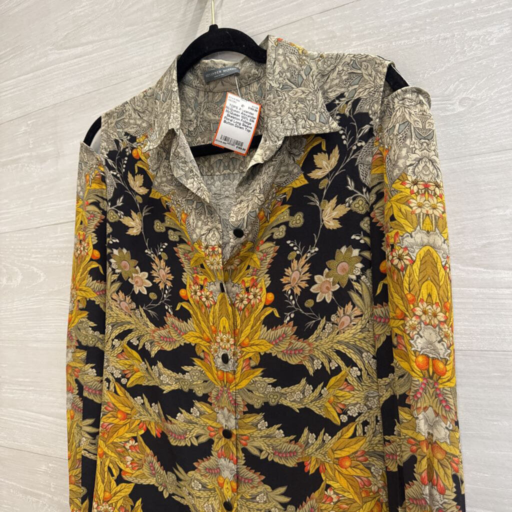 Alexander McQueen 100% Silk Skeleton Foliage Floral Long Sleeve Button Down Top European 42