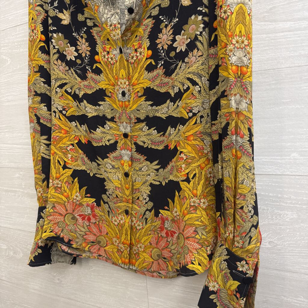 Alexander McQueen 100% Silk Skeleton Foliage Floral Long Sleeve Button Down Top European 42