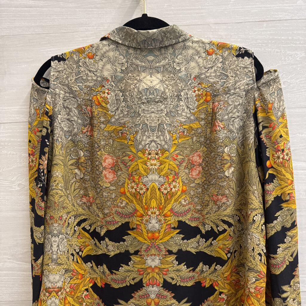Alexander McQueen 100% Silk Skeleton Foliage Floral Long Sleeve Button Down Top European 42
