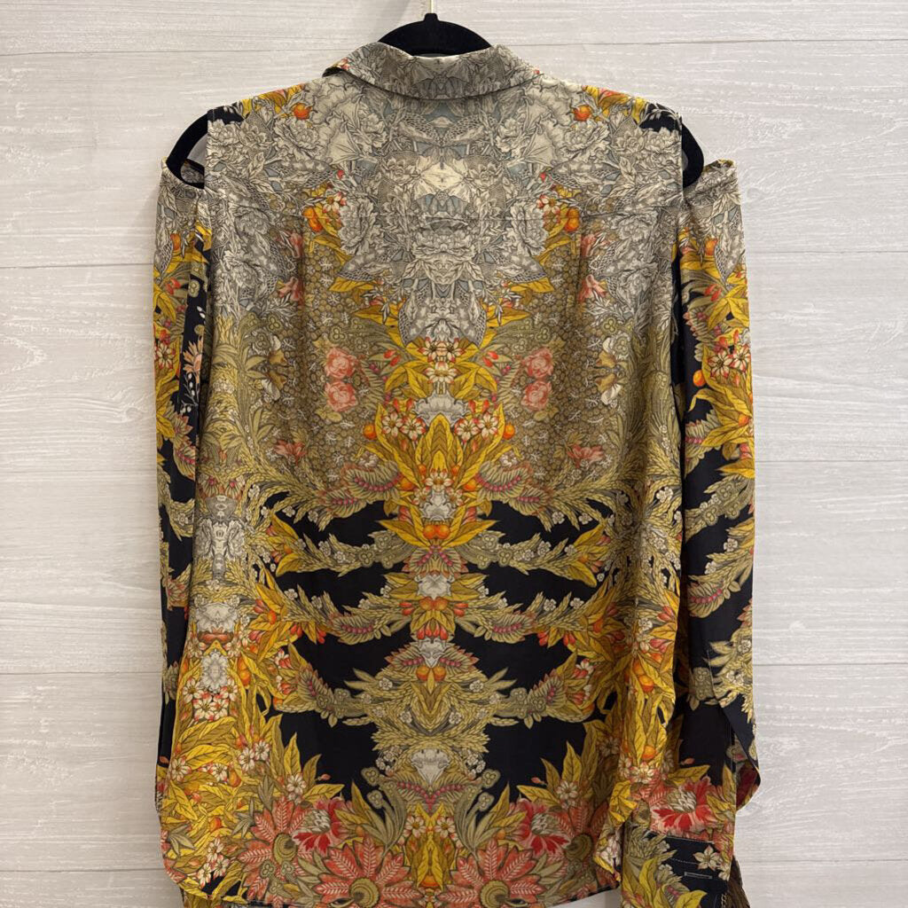 Alexander McQueen 100% Silk Skeleton Foliage Floral Long Sleeve Button Down Top European 42