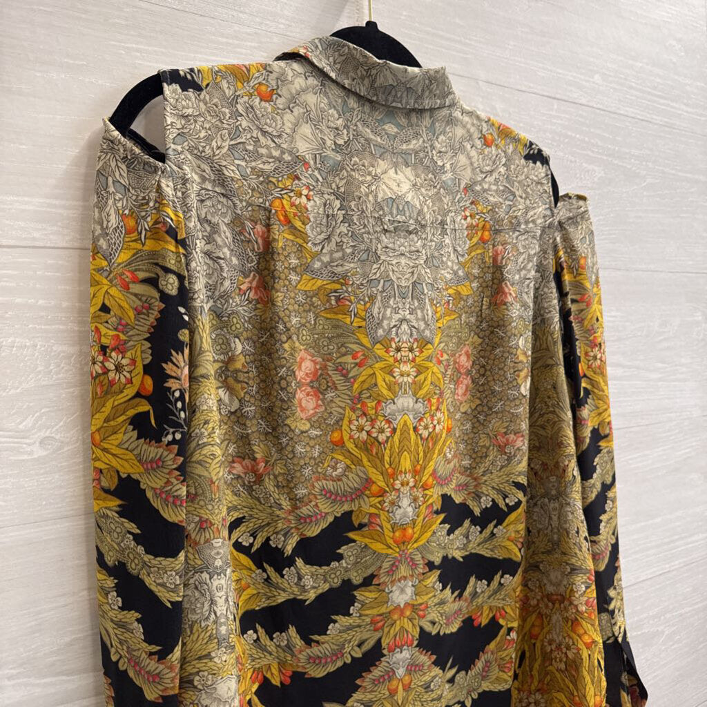 Alexander McQueen 100% Silk Skeleton Foliage Floral Long Sleeve Button Down Top European 42
