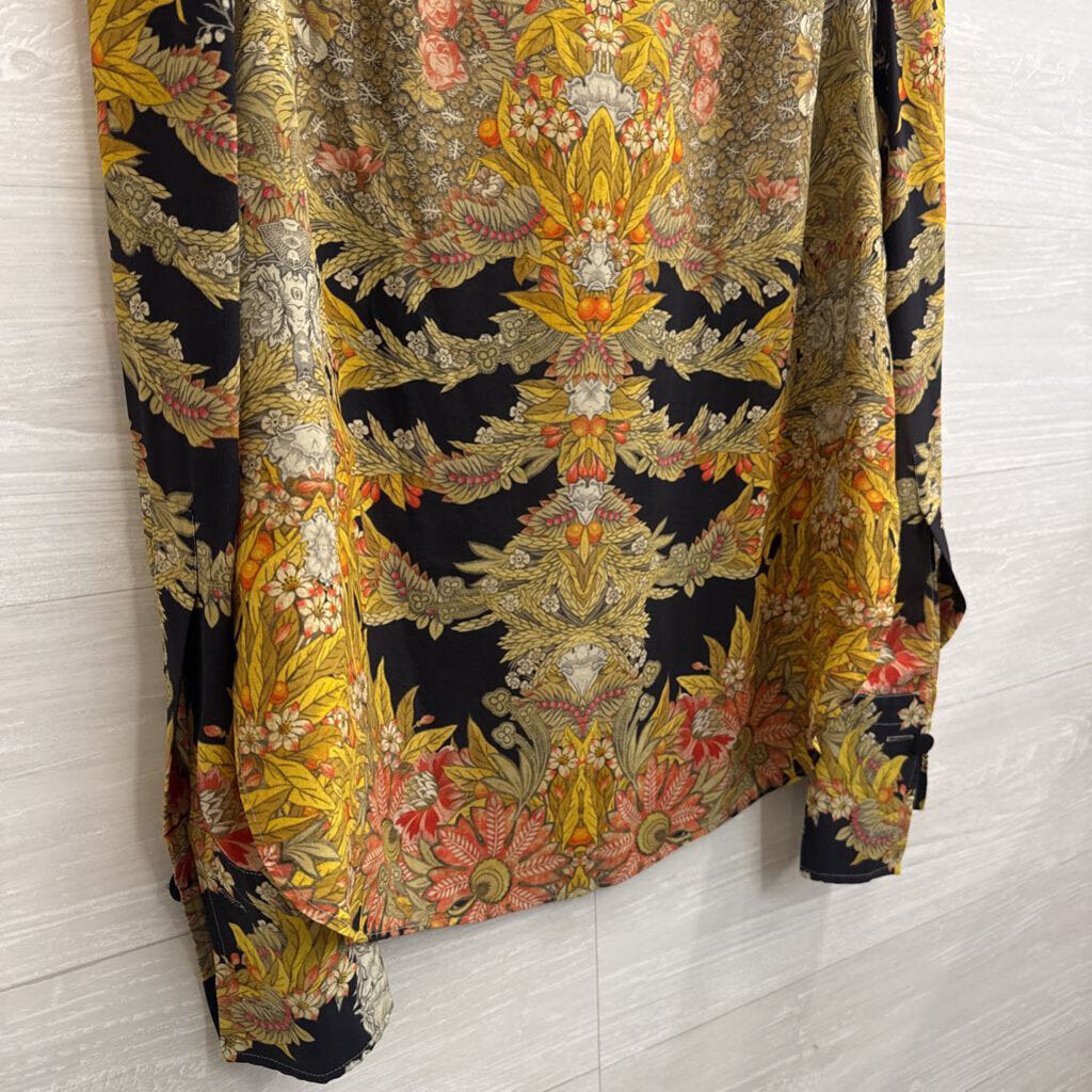 Alexander McQueen 100% Silk Skeleton Foliage Floral Long Sleeve Button Down Top European 42
