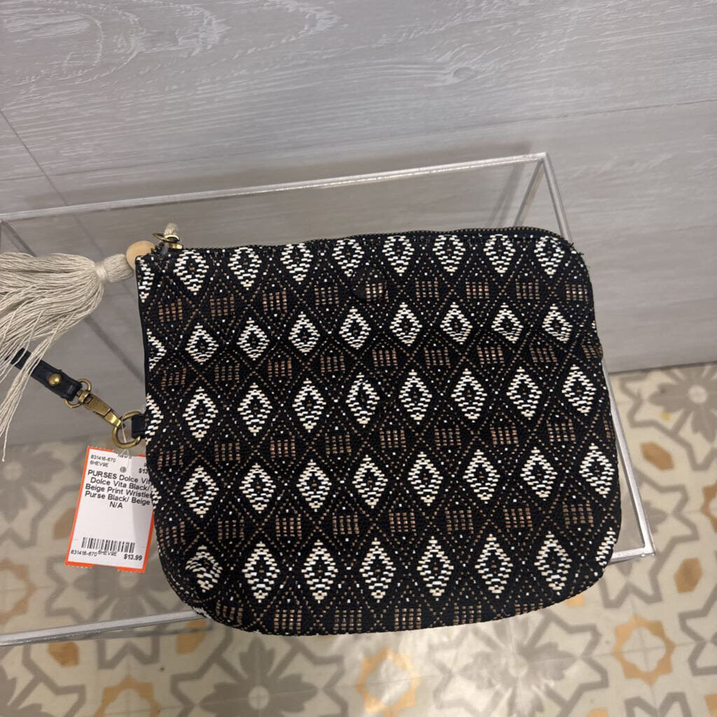 Dolce Vita Black/ Beige Print Wristlet Purse