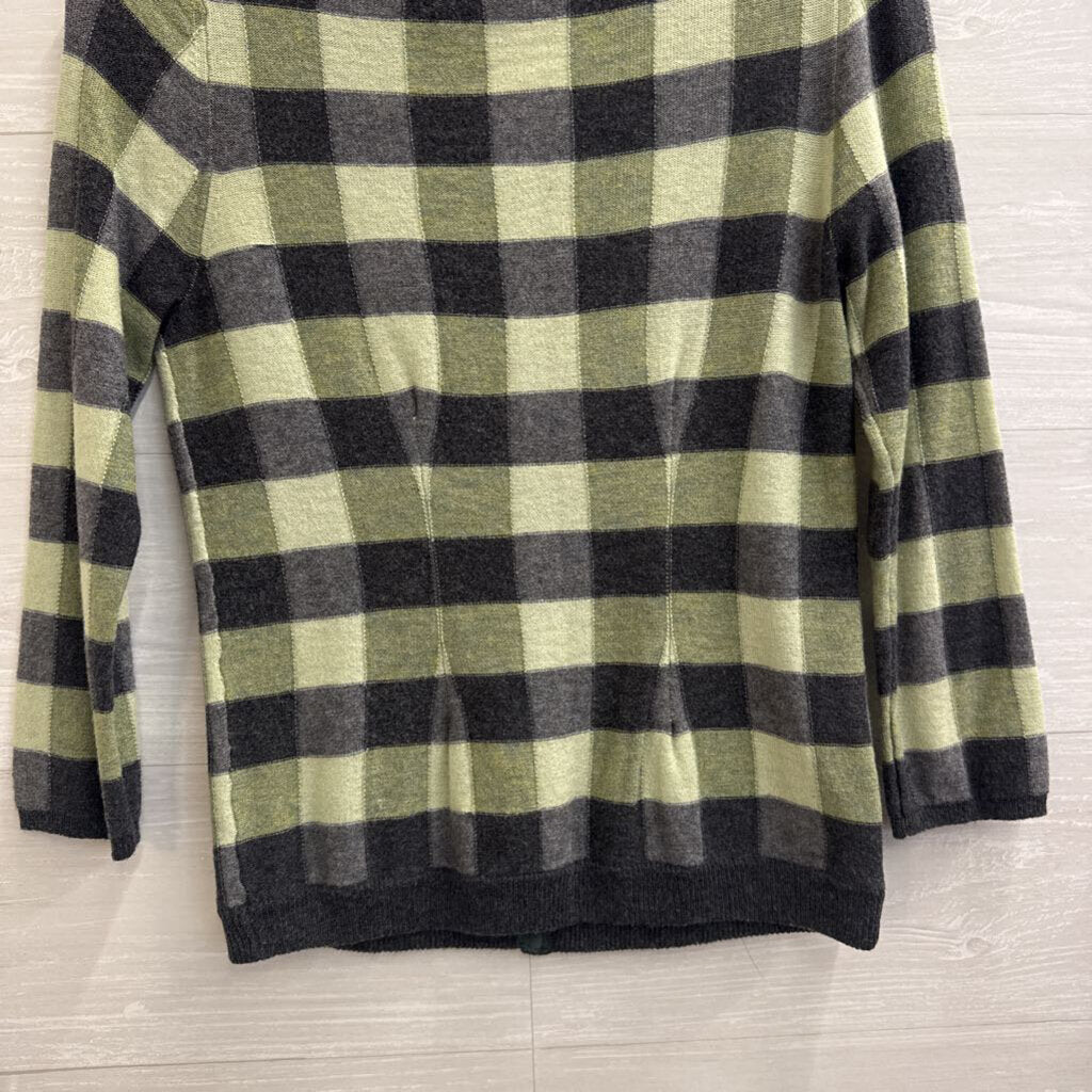 Karen Nicol Green/ Grey Gingham Embellished Cardigan Sweater Small