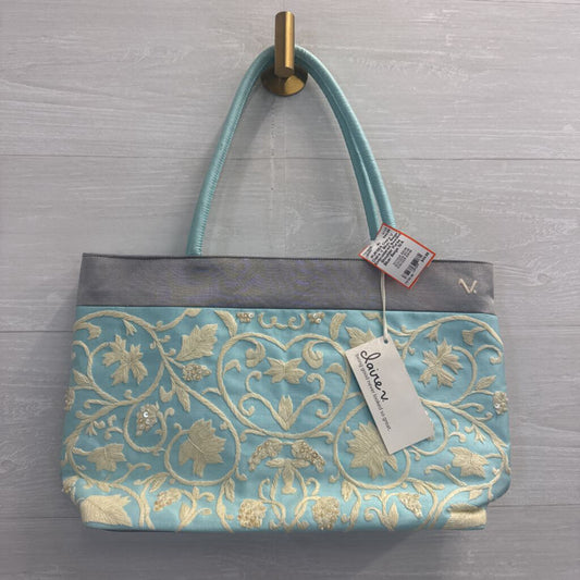 Claire V Blue/ Beige Embroidered Beaded Shoulder Purse