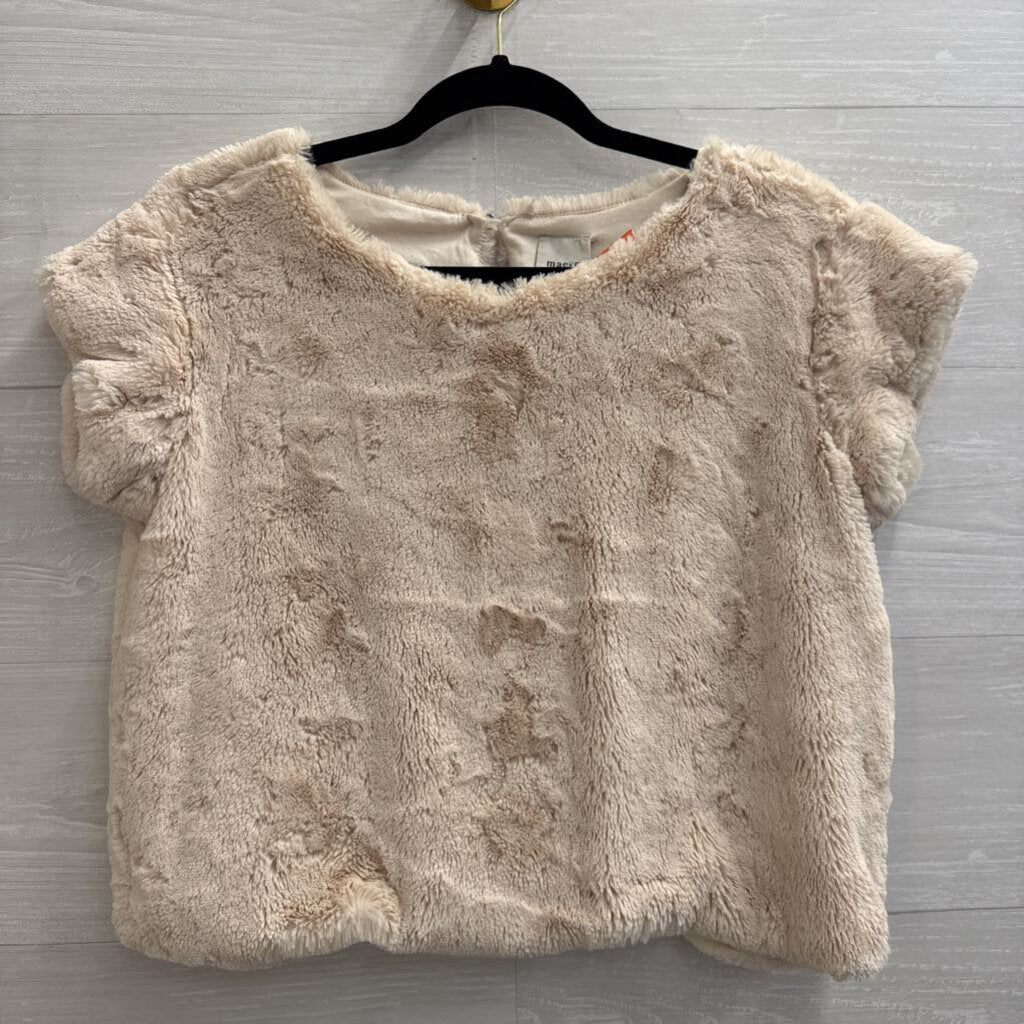 Maeve Cream Faux Fur Short Sleeve Top XXS