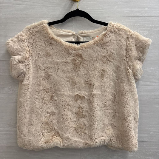 Maeve Cream Faux Fur Short Sleeve Top XXS