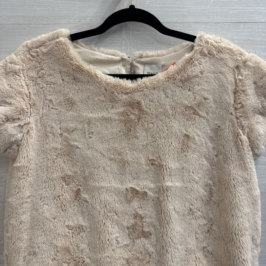 Maeve Cream Faux Fur Short Sleeve Top XXS
