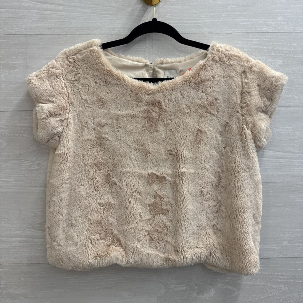 Maeve Cream Faux Fur Short Sleeve Top XXS