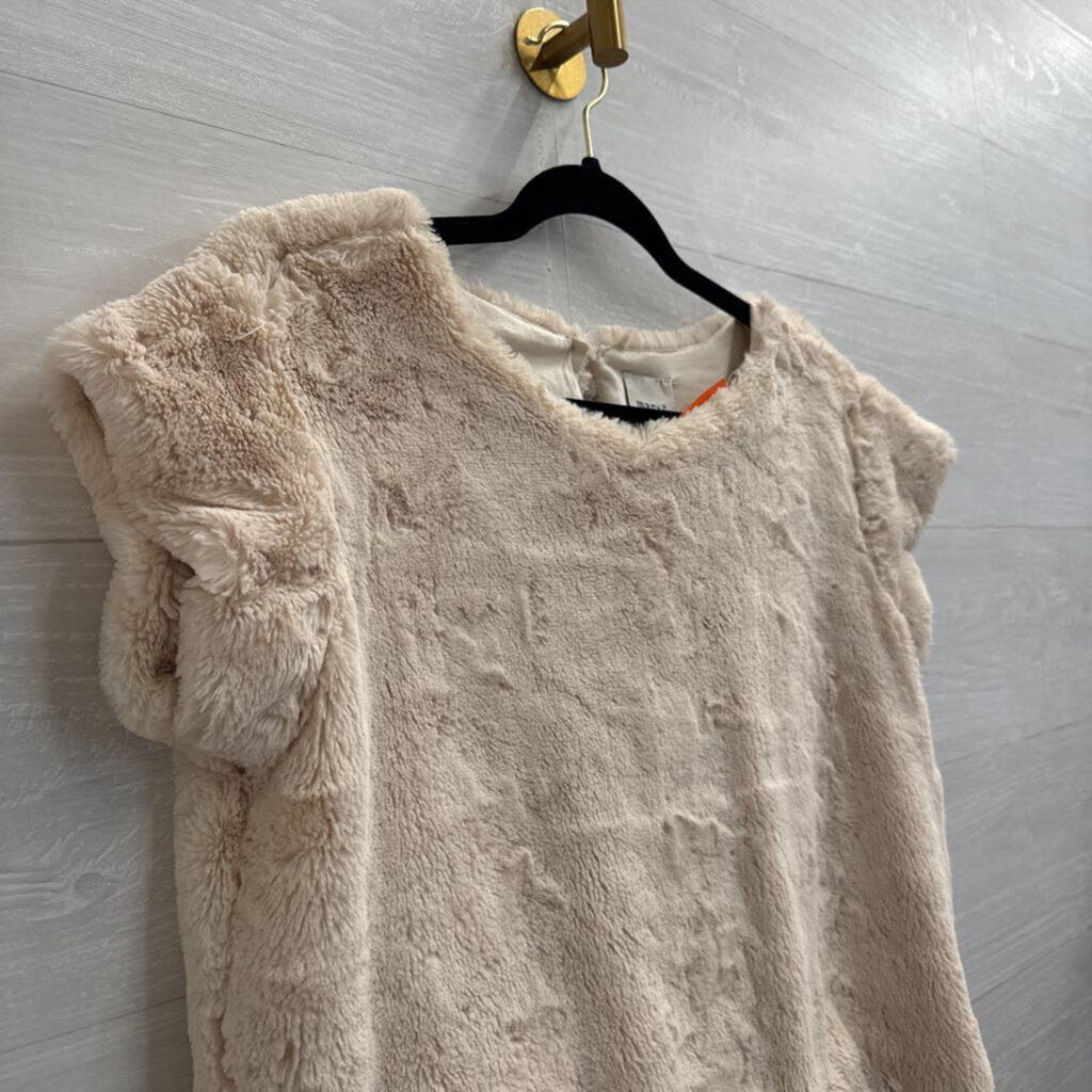 Maeve Cream Faux Fur Short Sleeve Top XXS