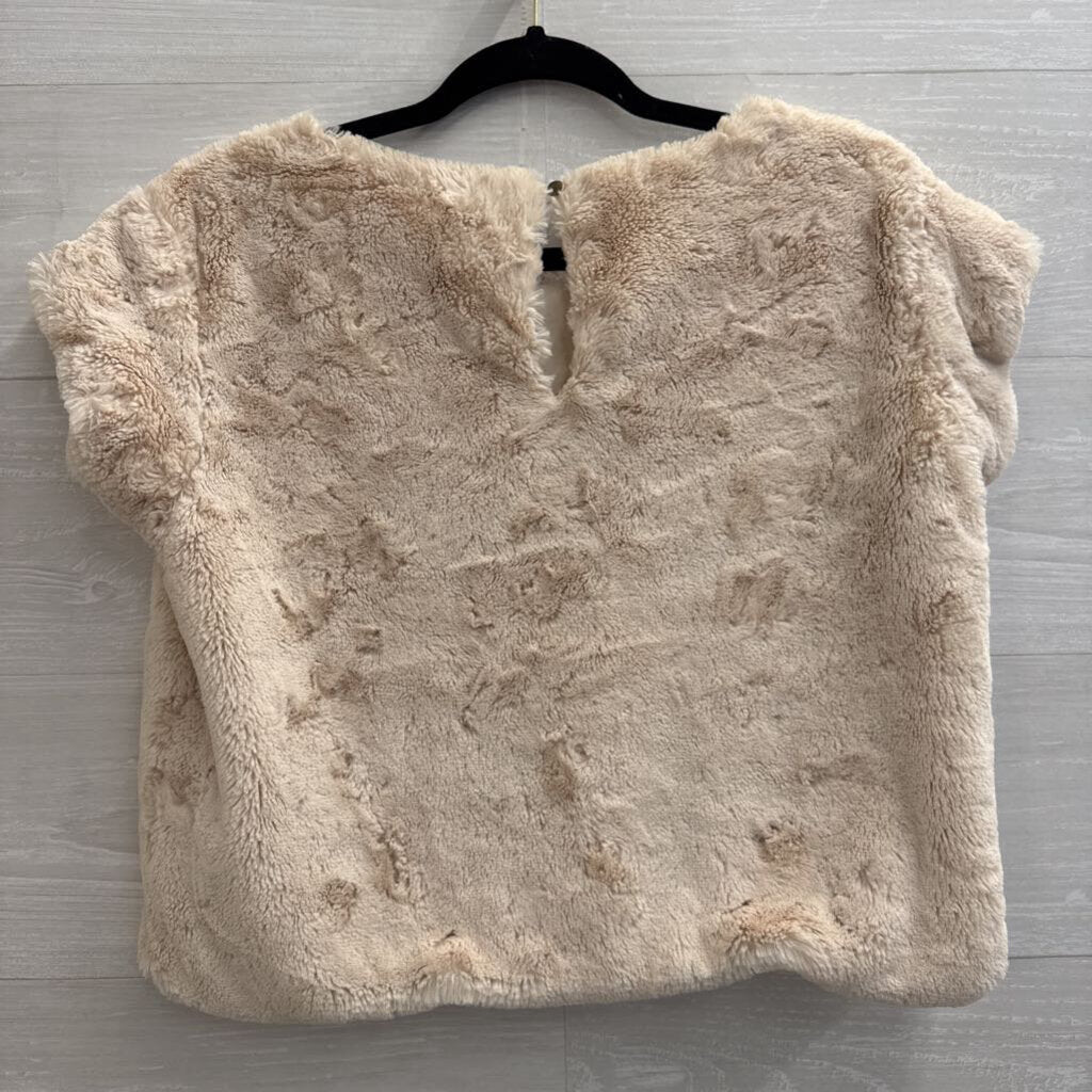 Maeve Cream Faux Fur Short Sleeve Top XXS