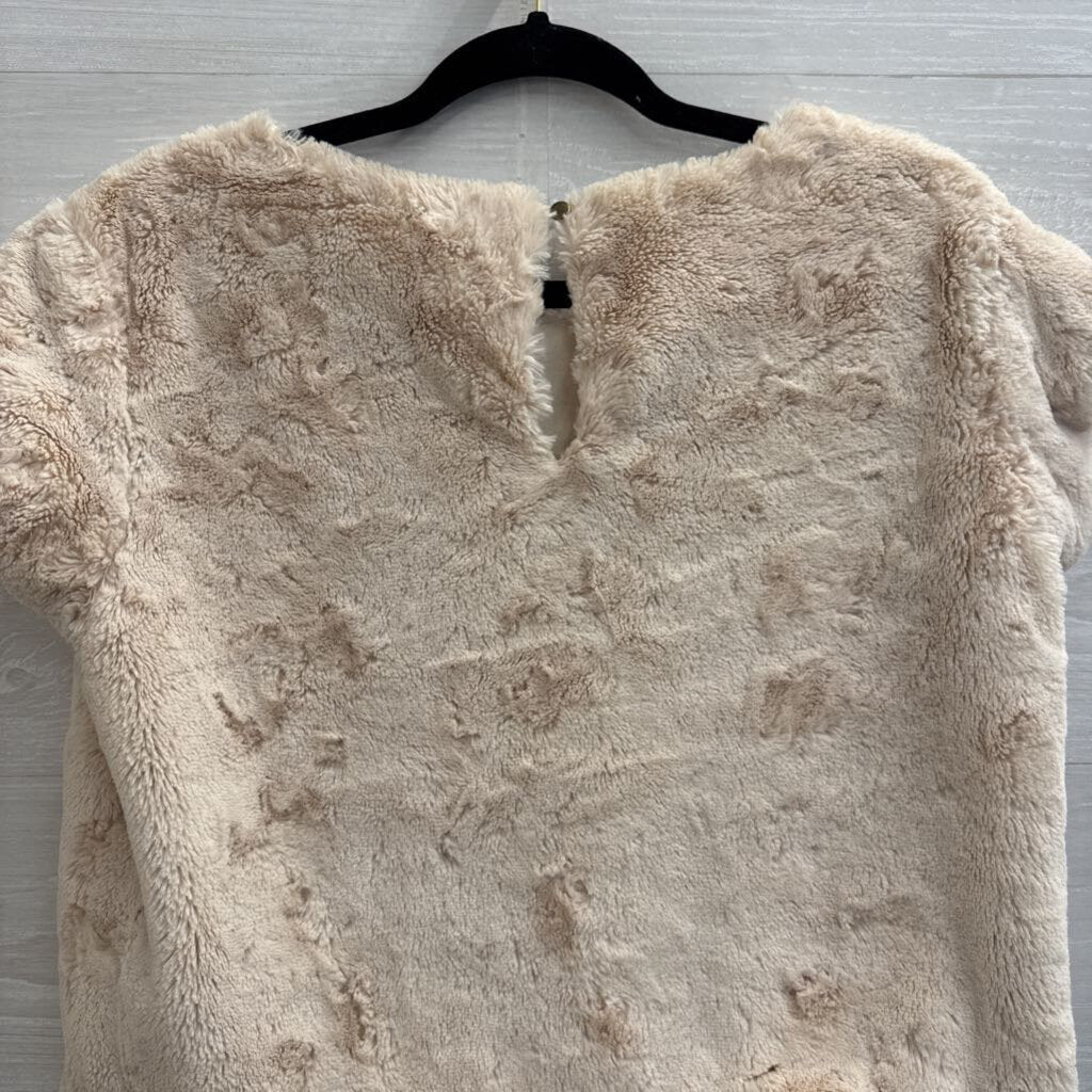 Maeve Cream Faux Fur Short Sleeve Top XXS