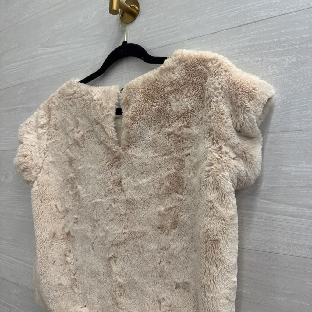 Maeve Cream Faux Fur Short Sleeve Top XXS