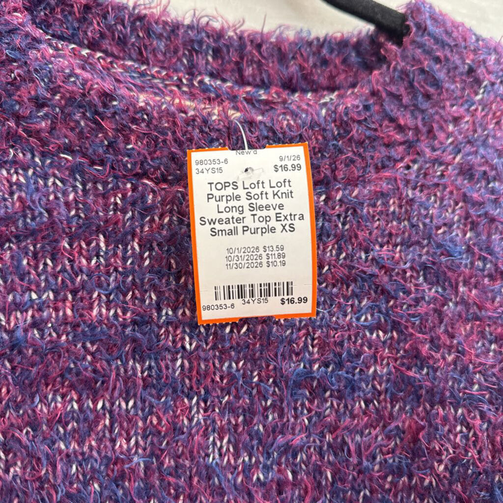 Loft Purple Soft Knit Long Sleeve Sweater Top Extra Small