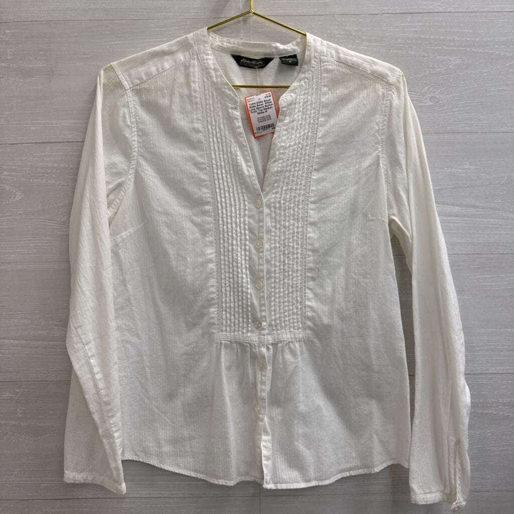 Eddie Bauer White Long Sleeve Button Front Top Medium