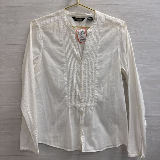 Eddie Bauer White Long Sleeve Button Front Top Medium