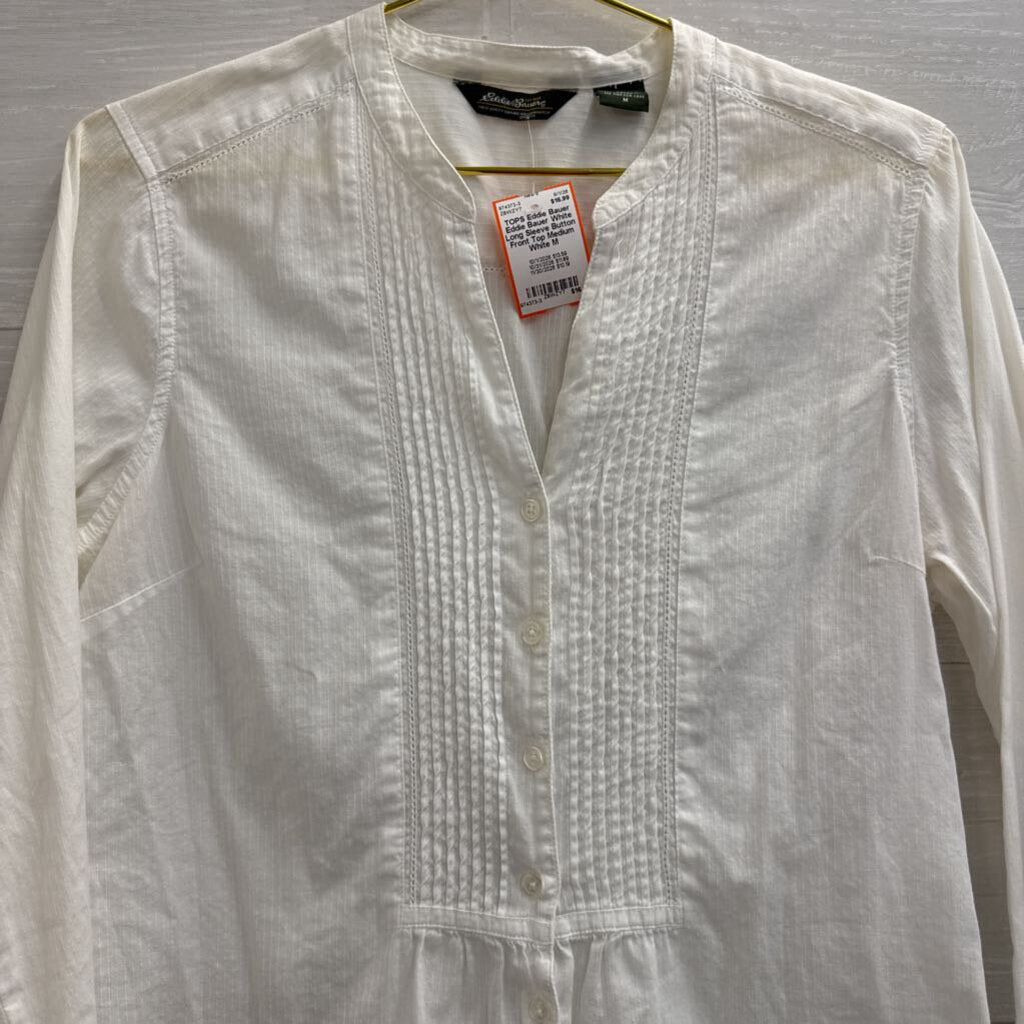 Eddie Bauer White Long Sleeve Button Front Top Medium