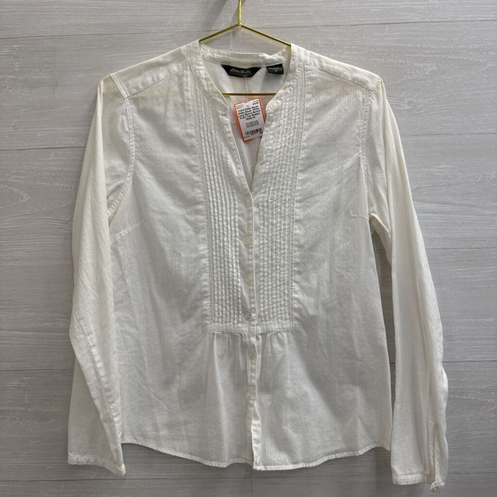 Eddie Bauer White Long Sleeve Button Front Top Medium