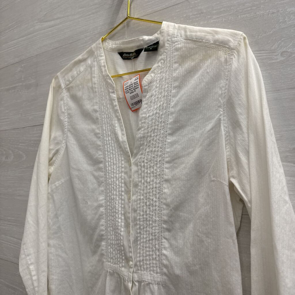 Eddie Bauer White Long Sleeve Button Front Top Medium