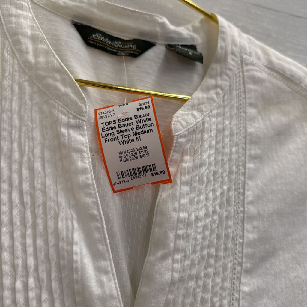 Eddie Bauer White Long Sleeve Button Front Top Medium