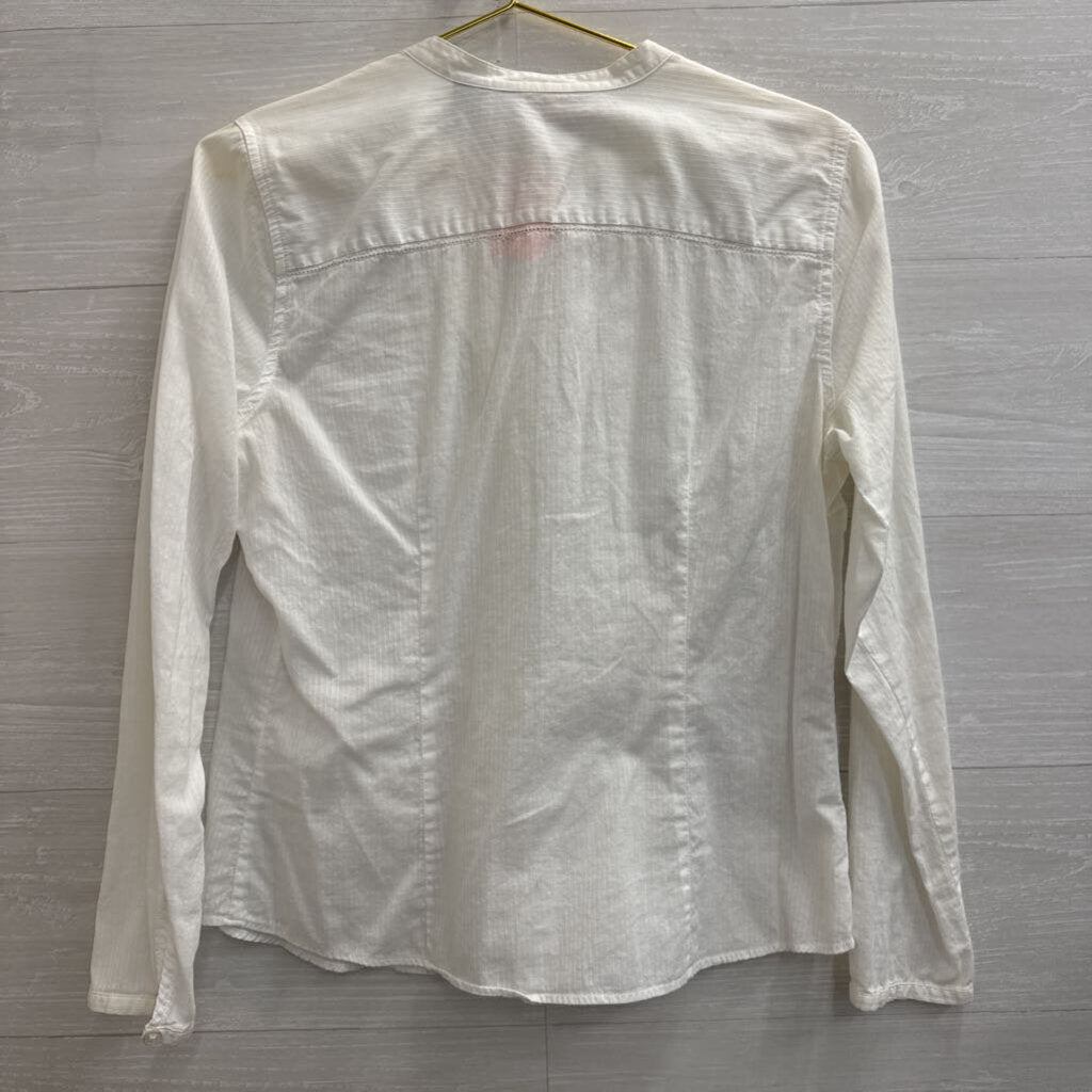 Eddie Bauer White Long Sleeve Button Front Top Medium