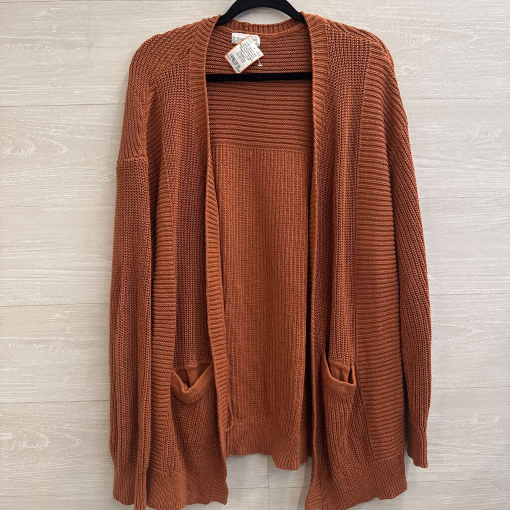 Grace and Lace Orange Knit Open Front Cardigan Sweater Large