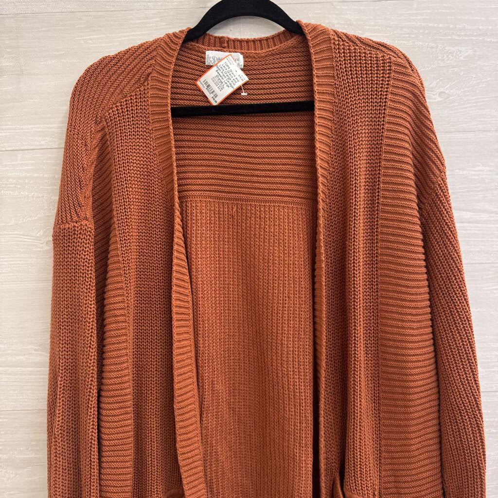 Grace and Lace Orange Knit Open Front Cardigan Sweater Large