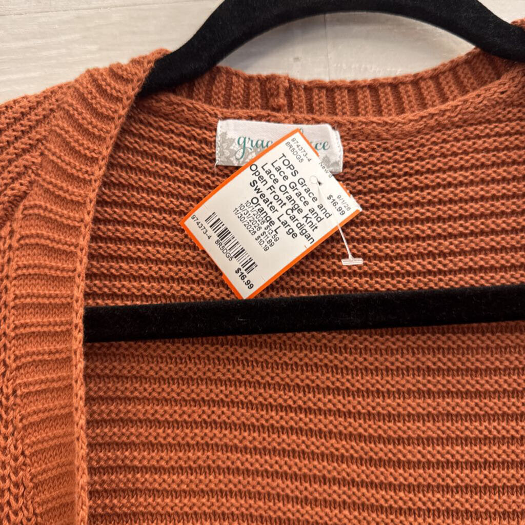 Grace and Lace Orange Knit Open Front Cardigan Sweater Large