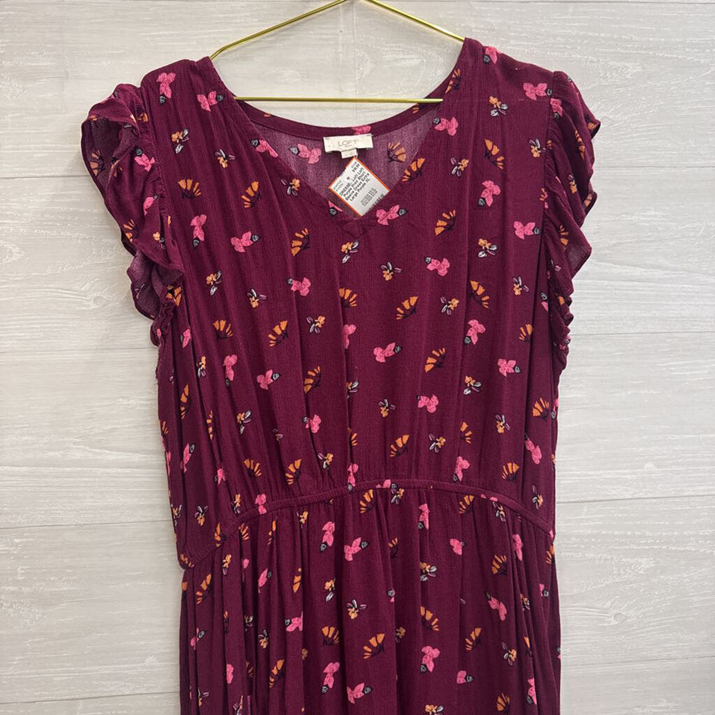 Loft Purple Print Short Sleeve Dress Extra Large
