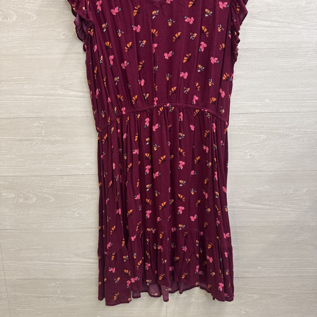 Loft Purple Print Short Sleeve Dress Extra Large